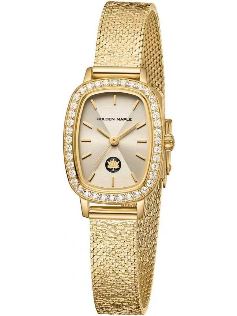 Womens Gold Elegant Timepiece Diamond Bezel Stainless Steel Adjustable Watch